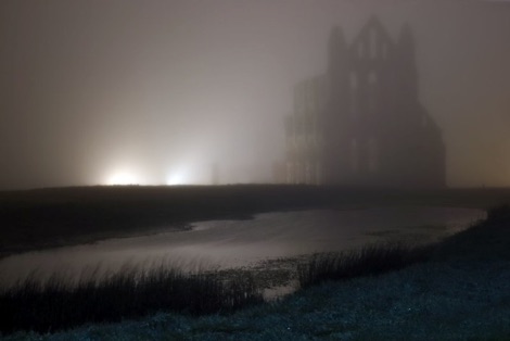 Whitby Abbey in mist