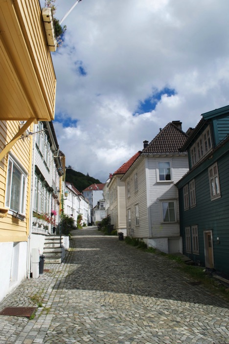 Steep street behind the Bryggen, Bergen
